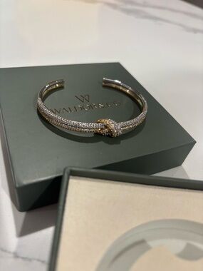 Walder & Co gorgeous Two-Tone Pave Knot Cuff Bracelet - Silver & Gold plated NEW